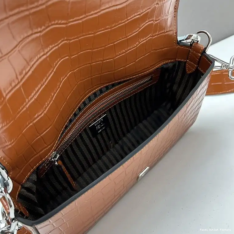 Vintage HOT Leather Baguette Fendi Re-Edition Bag Brown Crocodile In Medium 0502